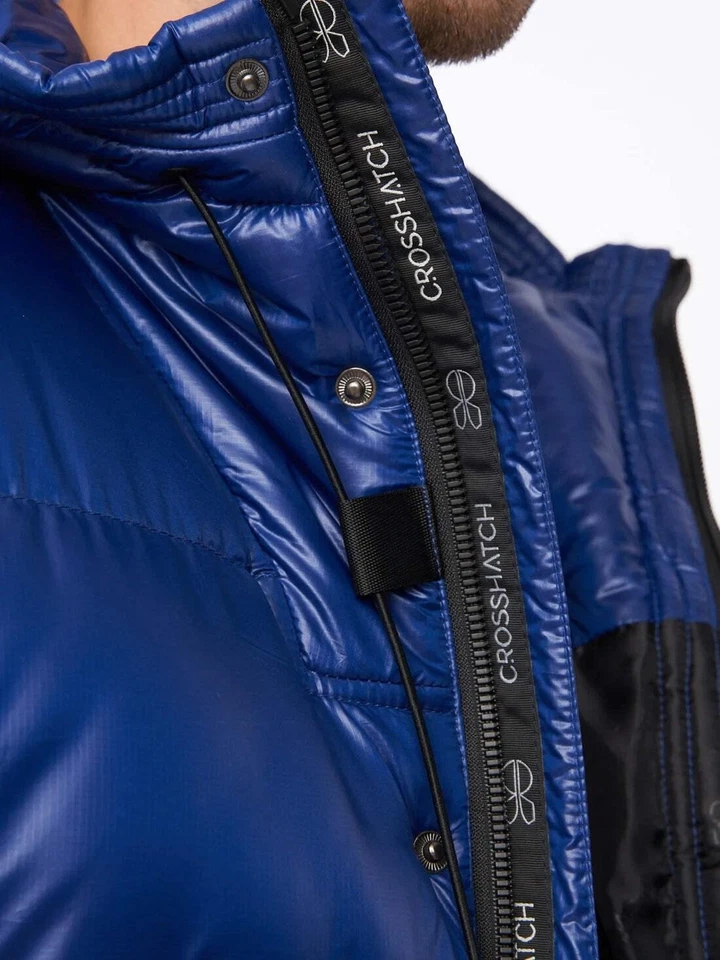 Mens Crosshatch Croswell High Shine Puffer Jacket - Royal Blue - Image 4 of 4