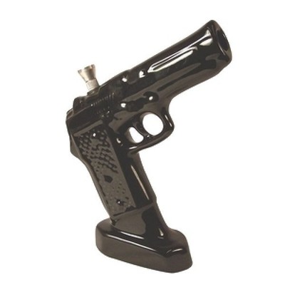 9'' Smoking Pistol Bong .45 Gun Keramik Tabak schwarz 23cm 5 GRATIS MULL/BILDSCHIRME