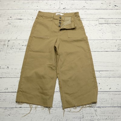 Hidden Los Angeles Pants Womens 28 Khaki Wide Leg Crop Raw Hem Capri Casual