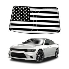 Winshield Sun Shade with USA Flag for 2011-2023 Dodge Charger, Black Flag