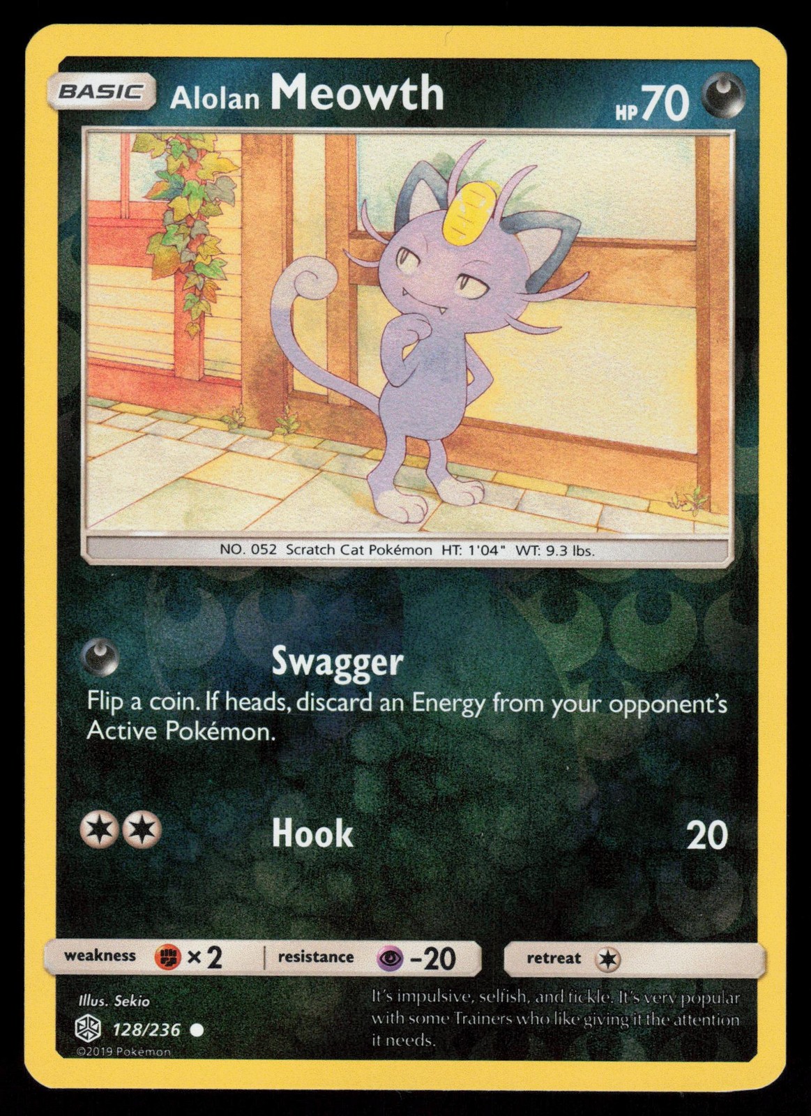 Alolan Meowth 128/236 Reverse Holo Pokemon Cosmic Eclipse LP