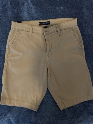 U.S. Polo Assn. Men's Beige Stretch Chino Shorts Flat Front Zip Pockets