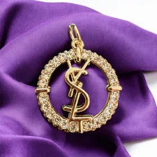 YSL Zipper Pull Button Charm W/ Clear Rhinestones 