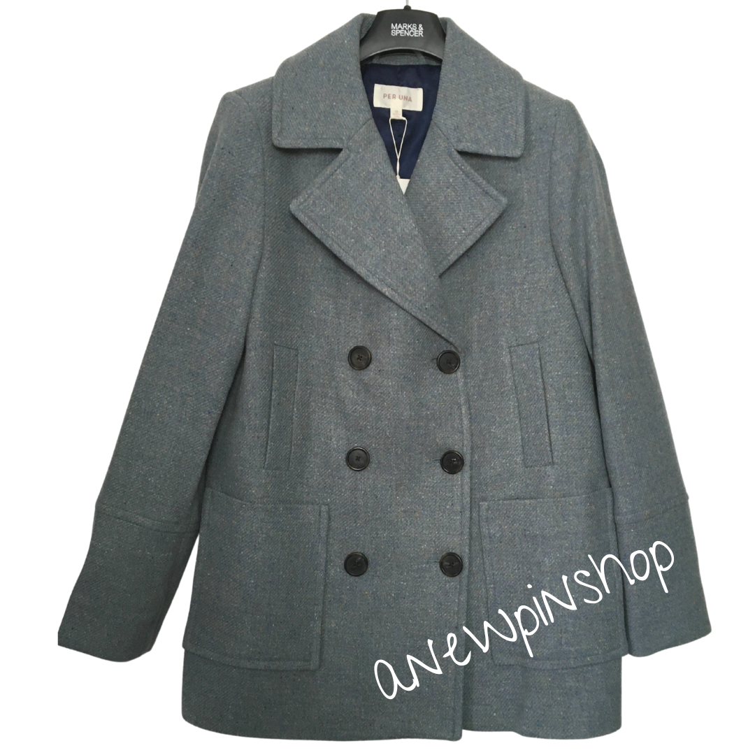 M\u0026S Ladies Jacket Blue Peacoat Double 