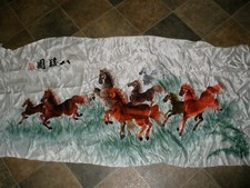 Finished Needlepoint Piece on Silky Material Running Horses 28" x 58"