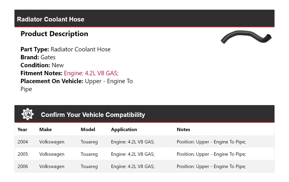 Portões de mangueira de líquido de arrefecimento do radiador Volkswagen Touareg 2005 2004-2006 - Imagem 2 de 4