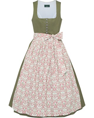 Luis Steindl Dirndl Hirsch-Blumen-Muster lang Dirndl Balkonett-Ausschnitt