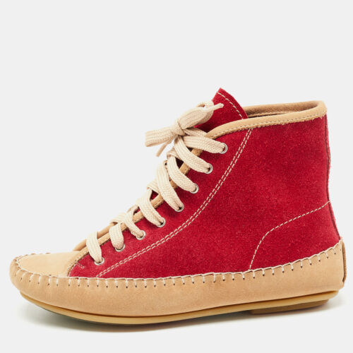 See by Chloe Red Suede High Top Sneakers Size 35 - Picture 1 of 8