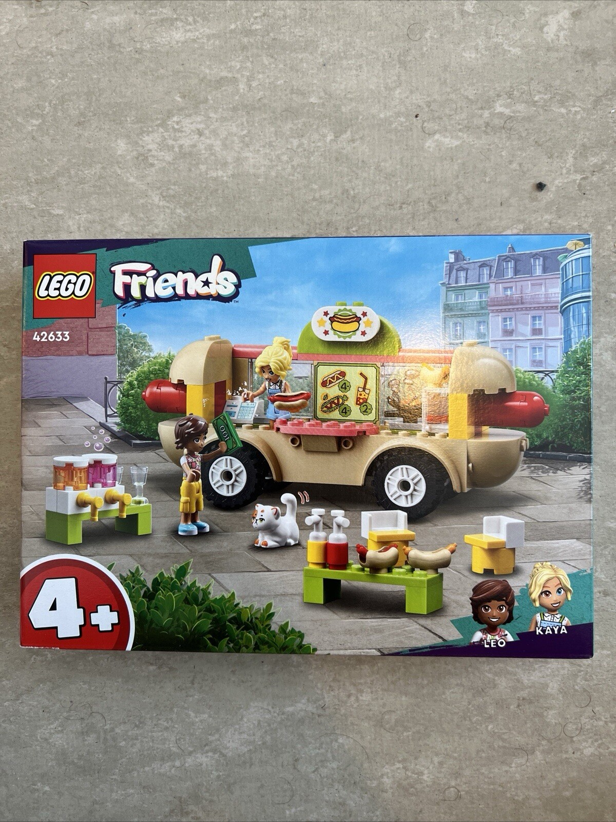 LEGO 42633 Friends Hotdog-Truck, 2 Spielfiguren, Katze, Imbisszubehör