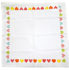 PBS SET OF 4 NAPKIN SET 100% COTTON WHITE WITH MULTI COLOR SMALL HEARTS MARGIN