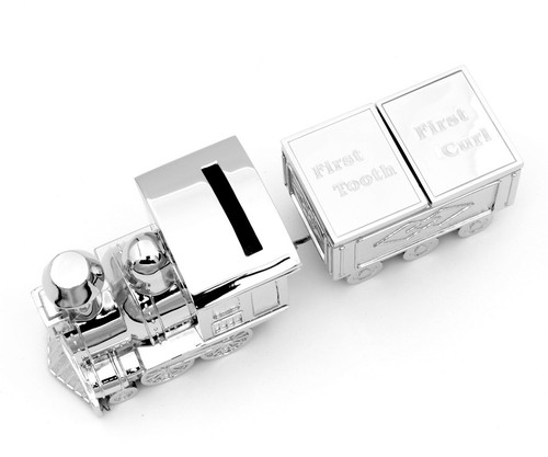 Children Money Box Train Milk Tooth Silver Plated Locomotive & Curl - Picture 7 of 9