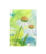 Aceo By Kenna Painting Hand Painted Echinacea Flowers White 2.5” X 3.5”