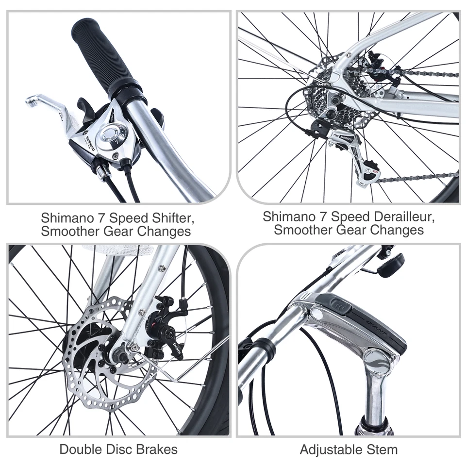 Bicicleta de carga de 26 pulgadas 7 velocidades, cuadro de aleación de aluminio, plateada Foto 3 de 4