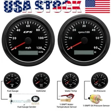 6 Gauge Set 85mm GPS Speedometer 120MPH&Tacho 6000RPM with Sensor Fit Boat Car 
