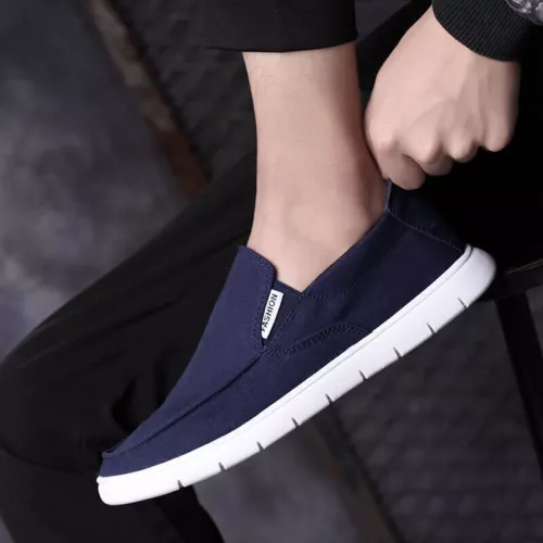 Herrenschuhe Segeltuch Slipper Flach Rutschfest Freizeitschuhe Atmungsaktiv Neu - Bild 8 von 25