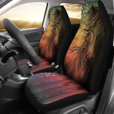 Abstract Horse Usa Flag - Set Of 2 Universal Front Seat Covers Protection Decora