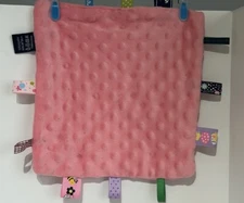 Insular Pink minky Tabs Lovey 10 inch lovey Hanging girl soft security blanket 