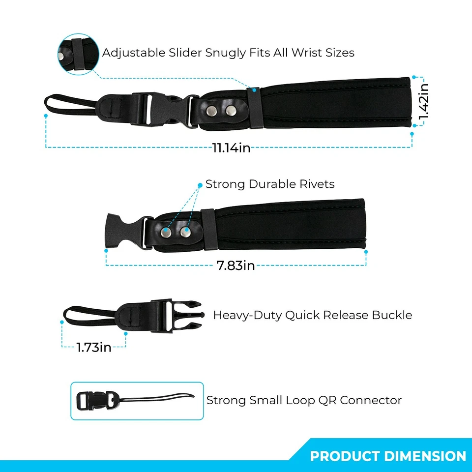 Black Camera Wrist Strap Heavy Duty Safety Neoprene Wrist Strap + Quick Release - Image 3 of 4