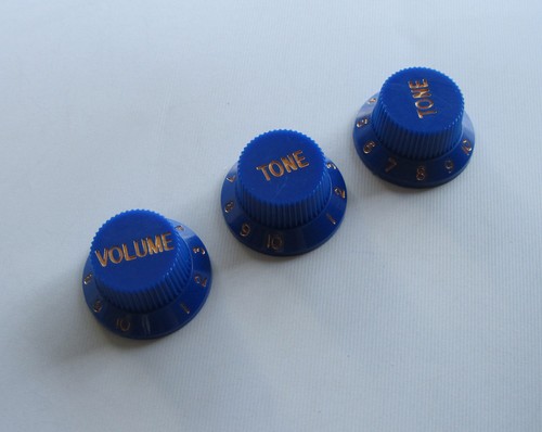 2 Boutons De Contrôle Guitare/basse En Métal Bleu - Diamètre 6mm Int, 20mm Ext, Hauteur 15.5mm, Avec Clé