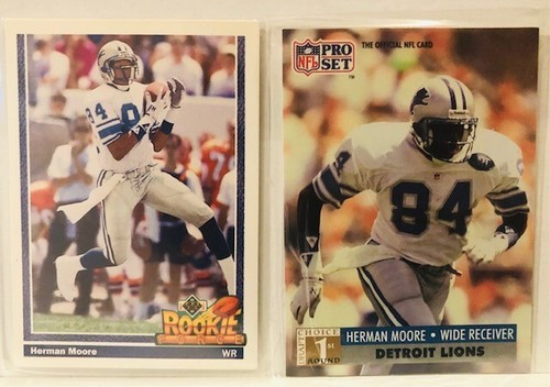 HERMAN MOORE ROOKIE 2 Card Lot 1991 Upper Deck 639 And 1991 Pro Set 