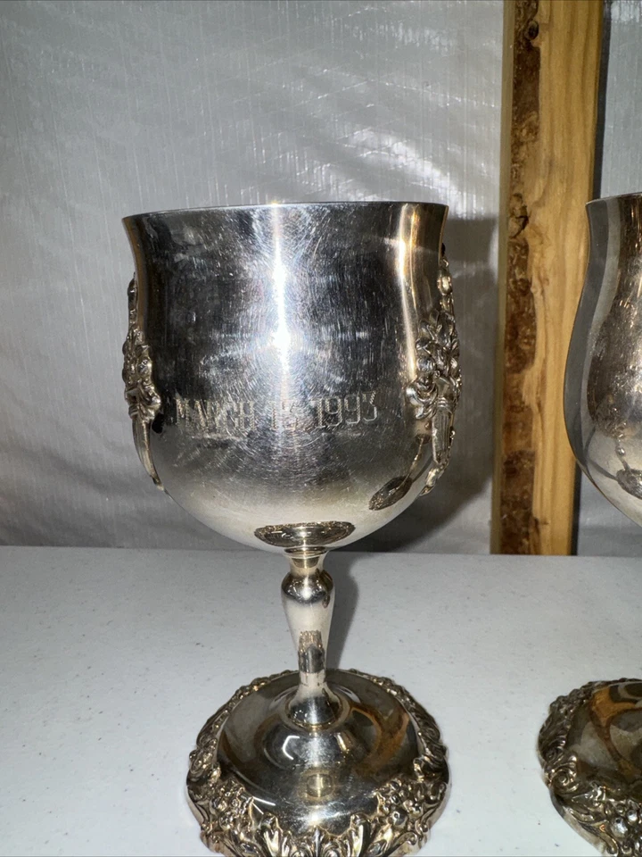 Reed & Barton King Francis Water or Wine Goblets Pair 6-1/2" Silverplate # 1659 - Image 4 of 4