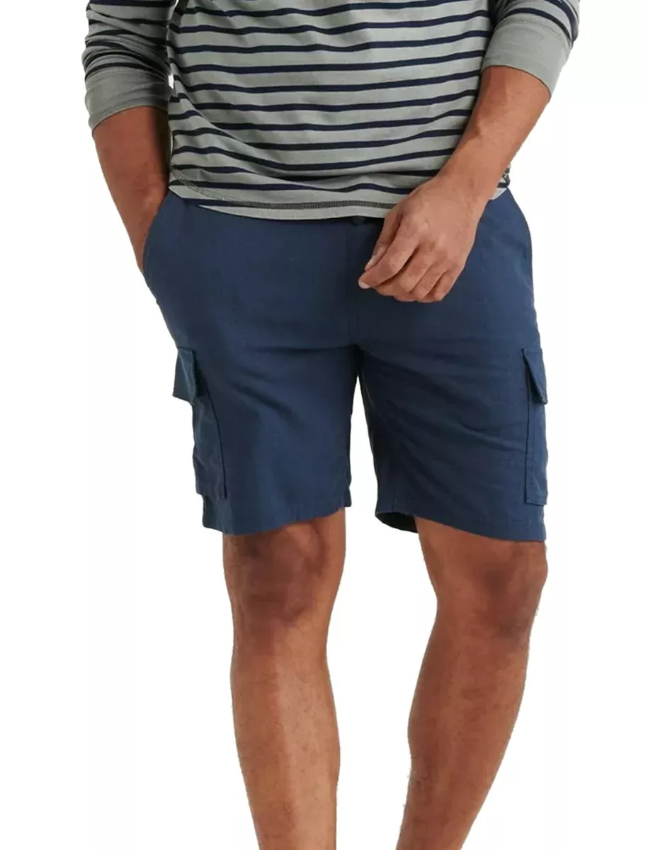 Lucky Brand Mens Dark Blue Linen Blend Flat Front Cargo Shorts