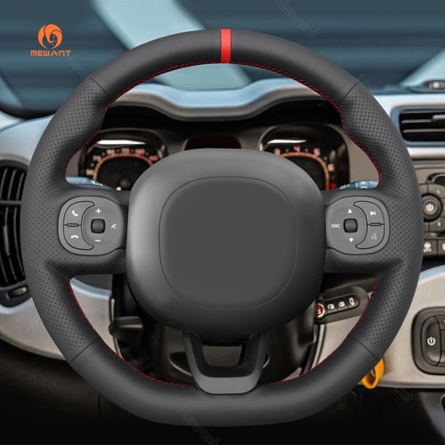 Funda de volante de cuero sintético negro MEWANT Hand Stitch para Fiat Panda 2012-2024 - Imagen 3 de 9