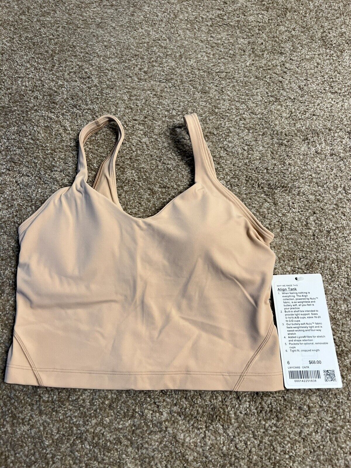 LULULEMON ALIGN CROPPED TANK TOP Contour Size 6 NWT