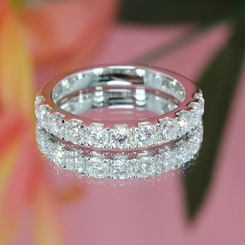 2Ct Round Cut Lab Created Half Eternity Wedding Band Ring 14K White Gold Plated