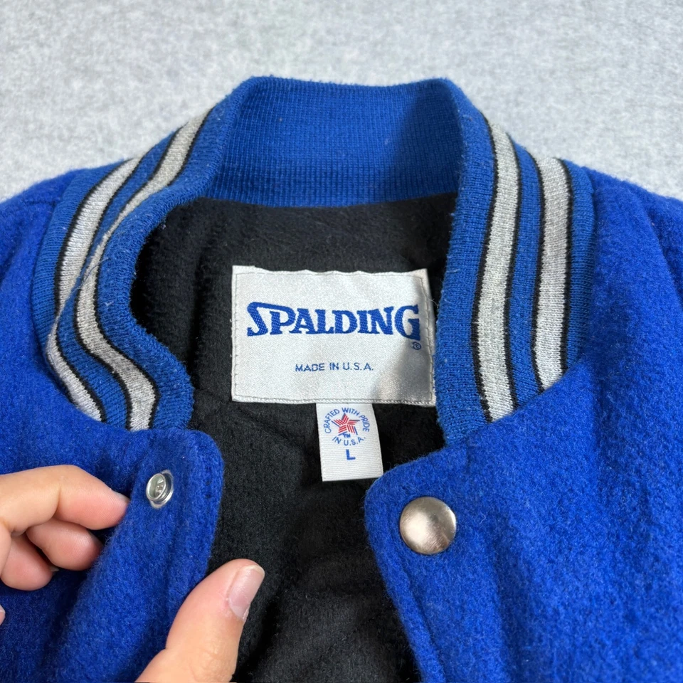 Vintage Spalding Varsity Jacket Men L Blue Coat Snaps Bomber Letterman Made USA - Image 3 of 4
