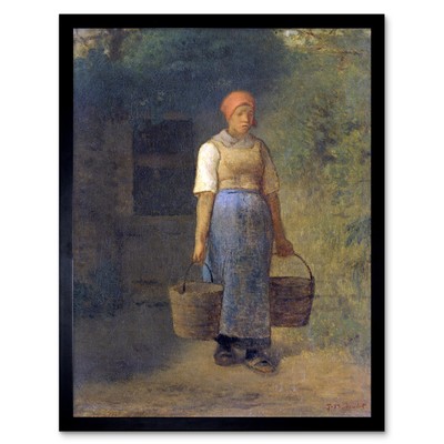 Jean Francois Hirse Mädchen trägt Wasser Gemälde Wandkunstdruck gerahmt 12x16