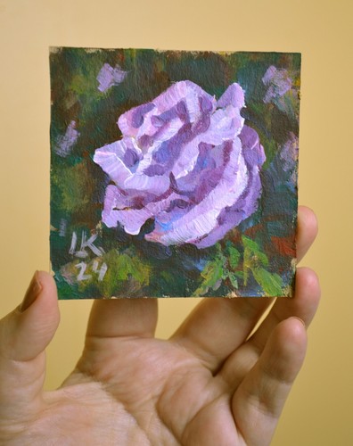 Framed Lavender Rose Painting Original Rich Green Abstract Background - Picture 7 of 7