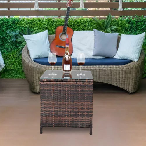 Glass Surface Brown Gradient Iron Frame Rattan Side Table Hot Sale - Picture 11 of 12