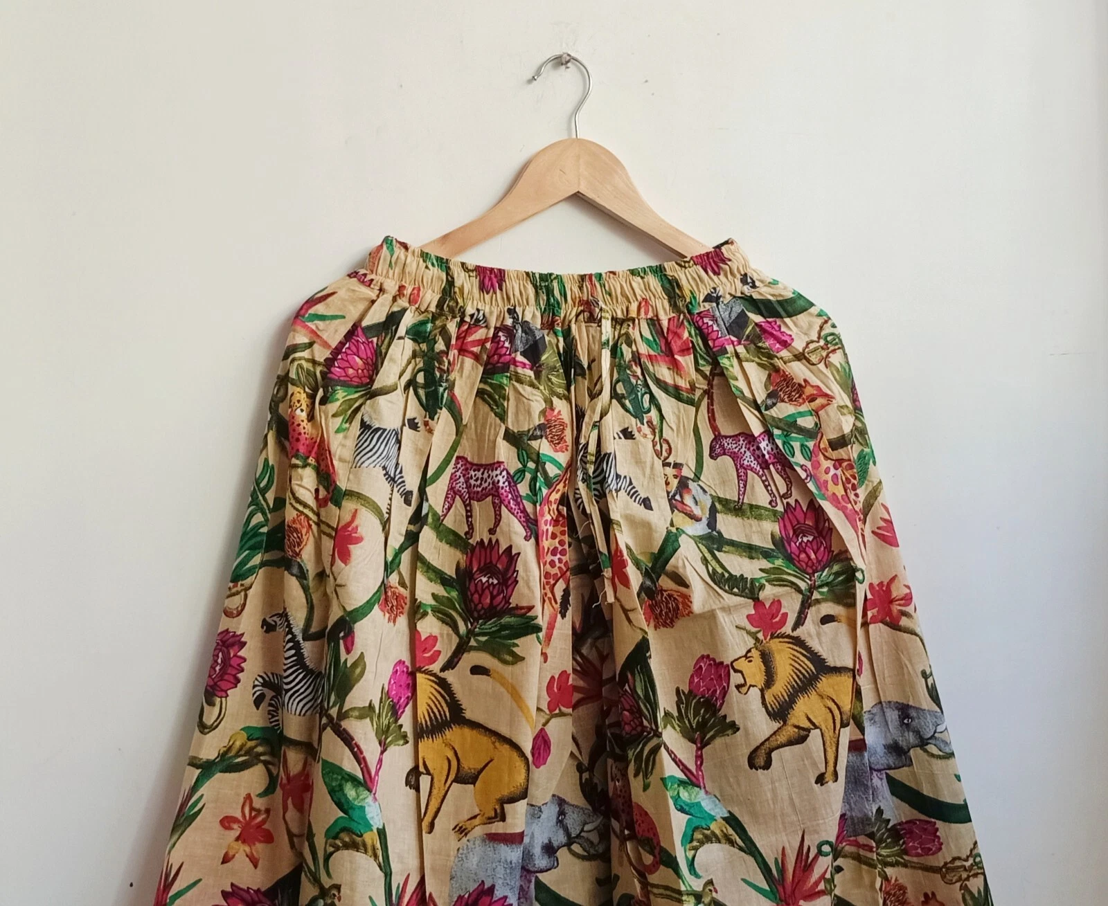 Indian Cotton Beige Animal Print Skirt Women's Clothing Partywear Skirts