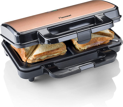 Bestron XL Sandwichmaker, Antihaftbeschichtet, 2 Sandwiches 900W, Schwarz/Kupfer