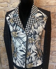 Save The Queen Black White Ochre Floral Biker Jacket Medium 36”mesh Yoke Sleeves