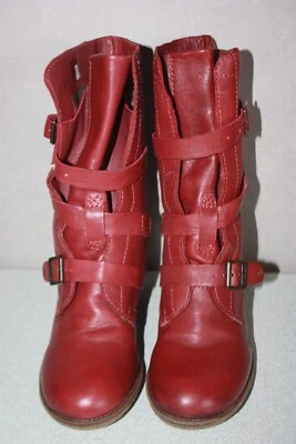 KICKERS Mi bottes Fourrées à lanières cuir Rouge Foncé T 40 TBE - Photo 1/4