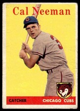 1958 TOPPS CAL NEEMAN 33 GOOD TEAM NAME IN WHITE BASEBALL CHICAGO CUBS