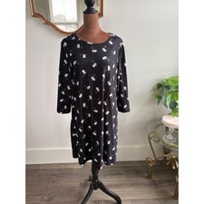 Dress Works Women's Black Halloween Ghost Print 3/4 Sleeve Dress Size Med
