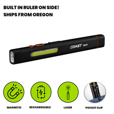 COAST PM50R Rechargeable EDC Slim Flat Flashlight, Magnetic, Clip, Red Laser