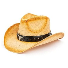 Straw Cowboy Hat for Women and Men with Shape-It Medium-Large Bull - Tea Stain