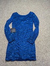 NWT Charlotte Russ Sequin Long Sleeve Short Mini Dress Party Blue Sz XS Y2K