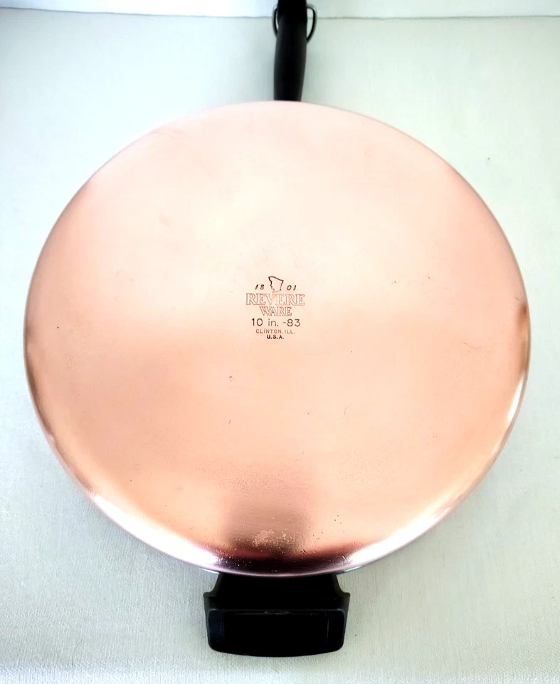 VINTAGE REVERE WARE 10" FRYER / SKILLET DOUBLE HANDLE   DEEP + LID EUC - Image 3 of 4