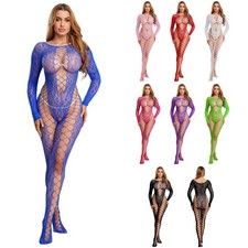 US Women Hollow Out Bodystocking Full Body Bodysuit Babydoll Crotchless Jumpsuit