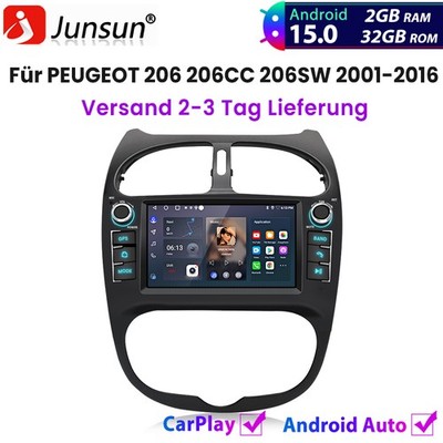 Android15 Autoradio Carplay GPS Navi BT FM Für PEUGEOT 206 206CC 206SW 2001-2016