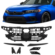 Front Bumper Upper Grill Grille Kit Black For 2022 2023+ Honda Civic Sedan 4D