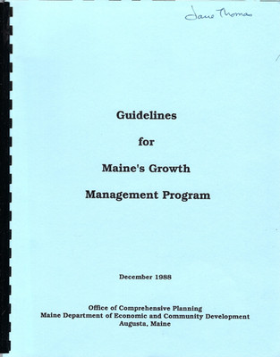 Guidelines Maine's Growth Management Program 1988 Office Comprehensive Planning