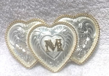 Montana Silversmiths Triple Heart Letter M Silver Flower Filigree Buckle Great 
