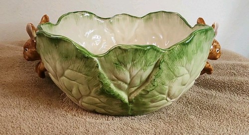 Frühling Ostern Vintage Fitz and Floyd grüne Schale mit Hasen - Bild 1 von 7
