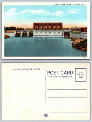 #ad Vintage Hydro Electric Plant Ottumwa Iowa Postcard Curt Teich Linen $1.99